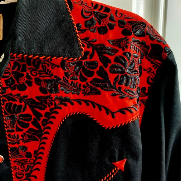 Vintage  Scully Gunfighter Men's Western Button Down Crimson w/caballero cuffs - Picture 5 of 15